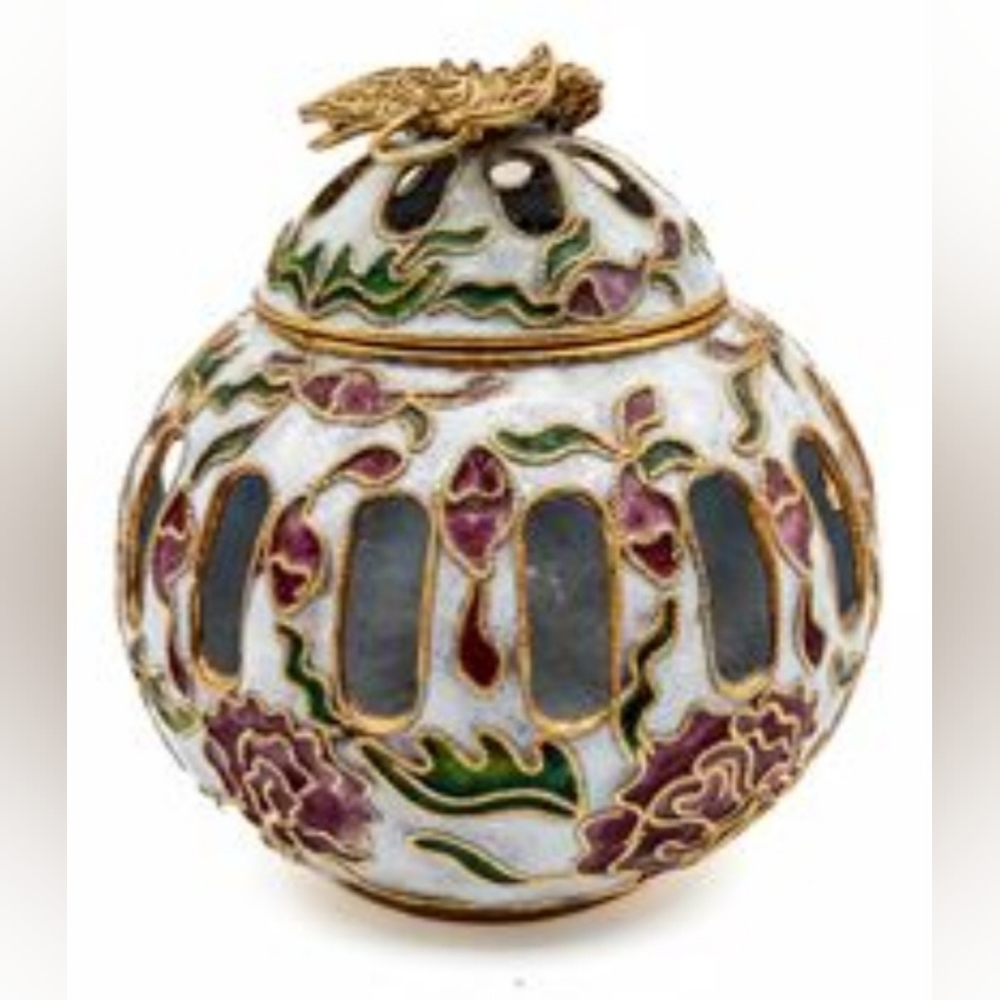 Ornate Floral Decorative Jar with Gold Accents